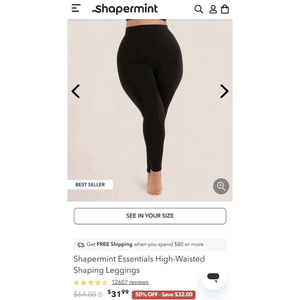 Empetua High Waisted Shaping Leggings 2XL Black NEW By Shapermint Shapewear Pant